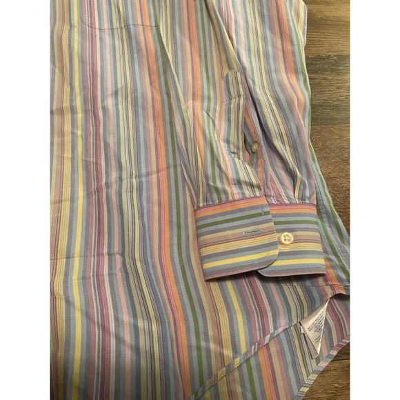 Lands End Men’s Dress Shirt Size L Multi Colored Stripes - Picture 3 of 7